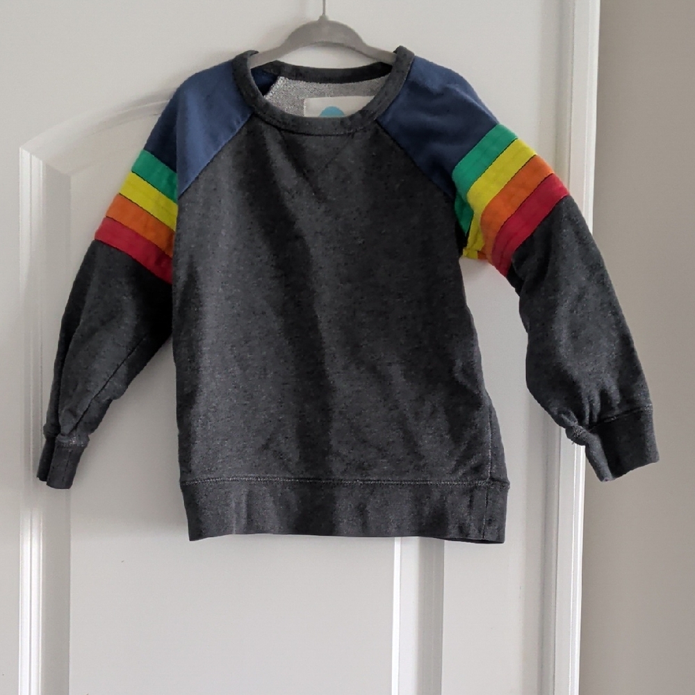 Mini Boden Gray Sweatshirt with Rainbow Sleeves